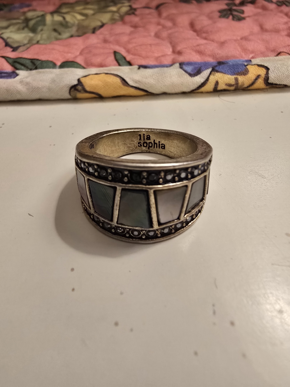 Lia Sophia Mother-of-Pearl Inlay Wide Band Ring - Silver Tone